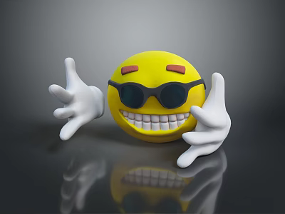 Cute Yellow Smiling Emoji Toy With Black Sunglasses And White Hands Design 3d model