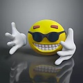 Cute Yellow Smiling Emoji Toy With Black Sunglasses And White Hands Design