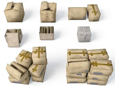 Stacked Cardboard Boxes In Various Shapes And Sizes With Cross Tape 3d model