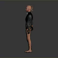 Brave Male Adventurer In Leather Vest Outfit Standing With Mythical Creature