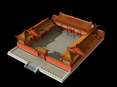 Ancient Chinese Architecture With Red Walls Courtyard Classic Design And Traditional Roofs 3d model