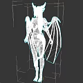 Fantasy Character Design of Mythical Creature With Blue Horns White Body and Black Wings