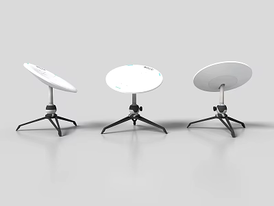 Three White Circular Electronic Devices With Black Tripod Stands And Modern Design 3d model