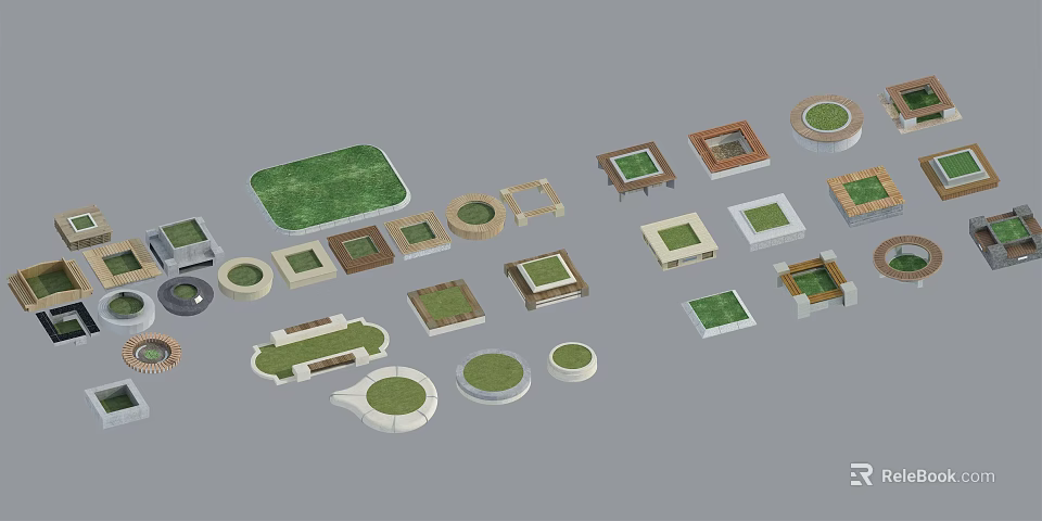 Tree Planters With Various Shapes And Lawn Features For Outdoor Use 3d model