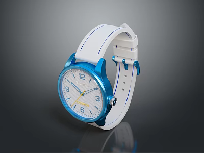 Casual Style Watch With White Strap Blue Case And White Dial Numerical Markers 3d model
