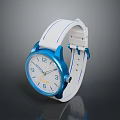 Casual Style Watch With White Strap Blue Case And White Dial Numerical Markers