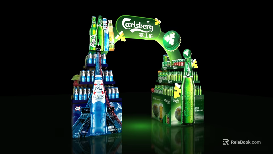 Carlsberg Commercial Display Racks With Bottles And Cans For Retail Promotion 3d model 