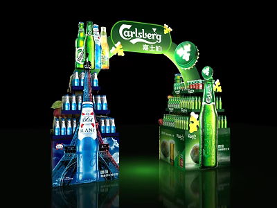 Carlsberg Commercial Display Racks With Bottles And Cans For Retail Promotion 3d model