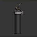Sturdy Industrial Equipment With Cylindrical Metal Tank And Top Piping Valves