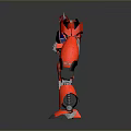 Red Mechanical Robot Character With Black White Armor And Standing Pose
