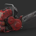 Vintage Red Chainsaw Weapon With Sharp Metal Chain And Rustic Body 3d model