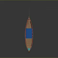 Red Small Boat With Blue Canopy Wooden Deck And Yellow Blue Bow Decoration