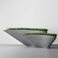 Stylish Modern Concrete Bonsai Planter With Geometric Shape And Green Grass