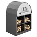 Gray And White Outdoor Oven With Wood Storage Compartments And Firewood