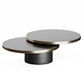 Modern Coffee Table With Two Tier Round Tabletop Gold Trim And Black Cylindrical Base 3d model