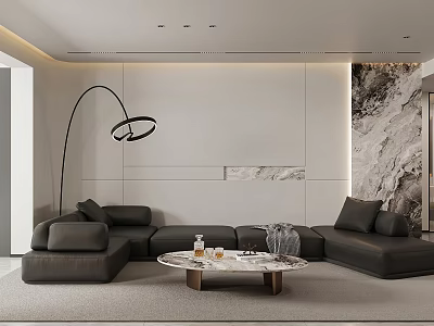 Modern Living Dining Room Interior With Gray Sofa Marble Coffee Table And Floor Lamp 3d model
