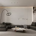 Modern Living Dining Room Interior With Gray Sofa Marble Coffee Table And Floor Lamp