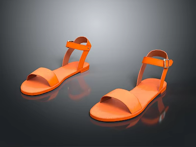 Bright Orange Flat Sandals With Adjustable Straps For Casual Daily Wear 3d model Bright Orange Flat Sandals With Adjustable Straps For Casual Daily Wear 3d model