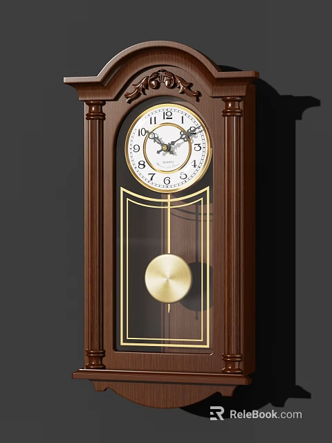 Classic Grandfather Clock With Wooden Frame White Dial Golden Hands And Pendulum 3d model 