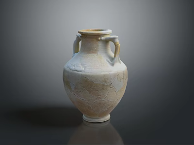 Hand Carved Ceramic Vase Sculpture With Two Handles And Cracked Surface 3d model