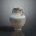 Hand Carved Ceramic Vase Sculpture With Two Handles And Cracked Surface