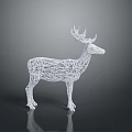 White Wireframe Deer Sculpture Standing On Dark Background With Reflection