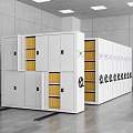 White Lockable Bookcases With Yellow Folders Neatly Arranged In Modern Interior