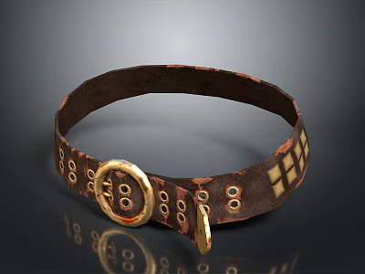 Fashionable Brown Leather Bracelet With Gold Buckle And Decorative Circular Square Patterns 3d model