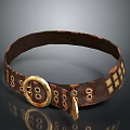 Fashionable Brown Leather Bracelet With Gold Buckle And Decorative Circular Square Patterns