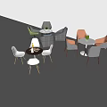 Modern Round Table and Chair Sets with White Grey Brown Seats and Green Plants