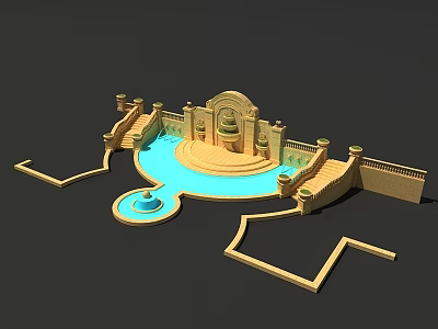 Elegant Garden Ornament Design With Circular Pool Fountain And Decorative Steps 3d model
