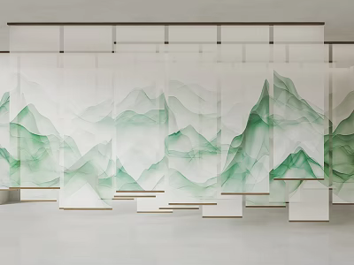Modern Decorative Screen With Green Mountain Pattern For Interior Design 3d model
