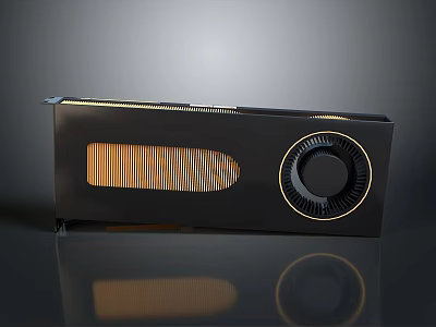 Black and Gold Graphics Card With Circular Fan And Ventilation Grilles Design 3d model