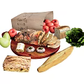 Fresh Assorted Food Collection With Bread Apples Pears Cheese Pastry And Lettuce
