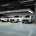 Huawei Four Different Colored Cars Parked In Modern Garage Space