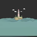 Lighthouse Standing On Small Island With Blue Ocean And White Clouds
