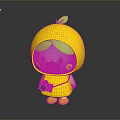 Cute Lemon Creature Character Holding Camera With Green Hair And Yellow Outfit