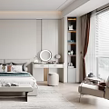 Modern Bedroom Interior With Bed Wardrobe Dressing Table And Wall Painting