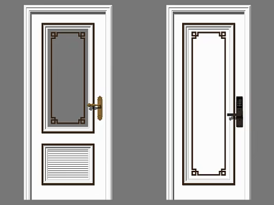 Classic Swing Doors With Glass Panels Decorative Trim And Metal Handles 3d model