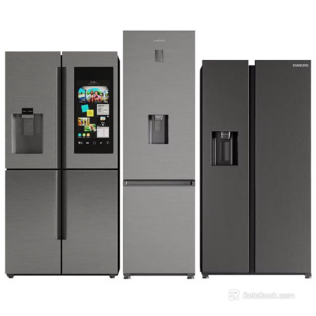 Modern Refrigerators in Various Styles With Stainless Steel Finish and Water Dispenser for Contemporary Kitchen 3d model 