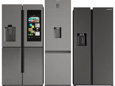 Modern Refrigerators in Various Styles With Stainless Steel Finish and Water Dispenser for Contemporary Kitchen 3d model