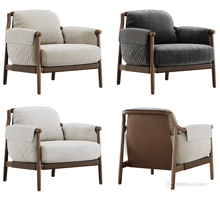 Modern Accent Chair With Armrests Beige Dark Gray Brown Fabric And Wooden Legs Design 3d model 