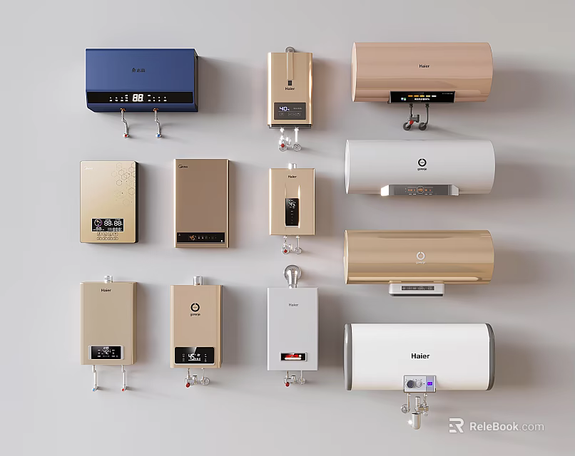Wall Mounted Household Water Heaters in Various Colors and Modern Styles 3d model 