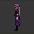 Cartoon Character With Purple Hair Sunglasses And Purple Outfit Holding Scythe