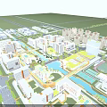 Modern Industrial Factory Complex Layout With Buildings Green Spaces And Water Channels