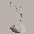Unique Transparent Vase With Willow Branches And Catkins On Gray Stone Base
