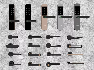 Modern Smart And Mechanical Door Handles In Black Gray And Gold Designs 3d model