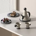 Minimalist Tea Set With Teapot Teacups Figs And Cake On Table 3d model