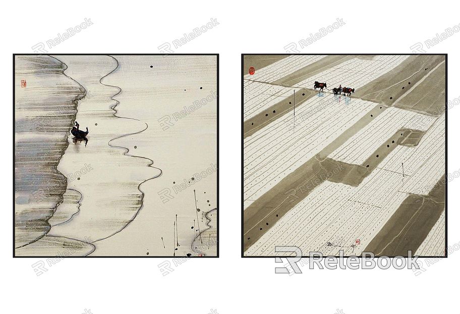 New Chinese Landscape Painting Elegant Zen Paddy Field Landscape Pattern Hanging Painting Combination model