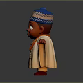 Cartoon Child with Red Blue White Hat White Robe Orange Necklaces Embroidered Chest Open Arms